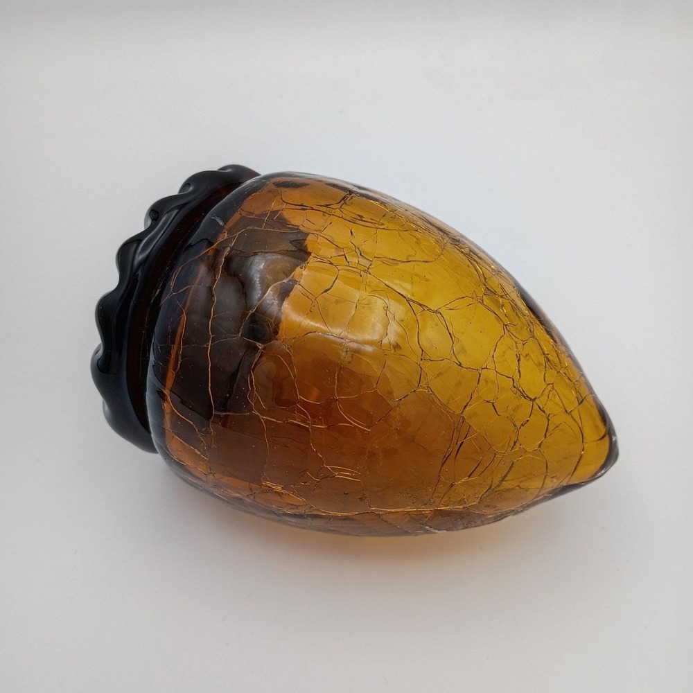 Large Pier 1 Amber Crackle Glass Acorn Art Glass Decor 5" Heavy